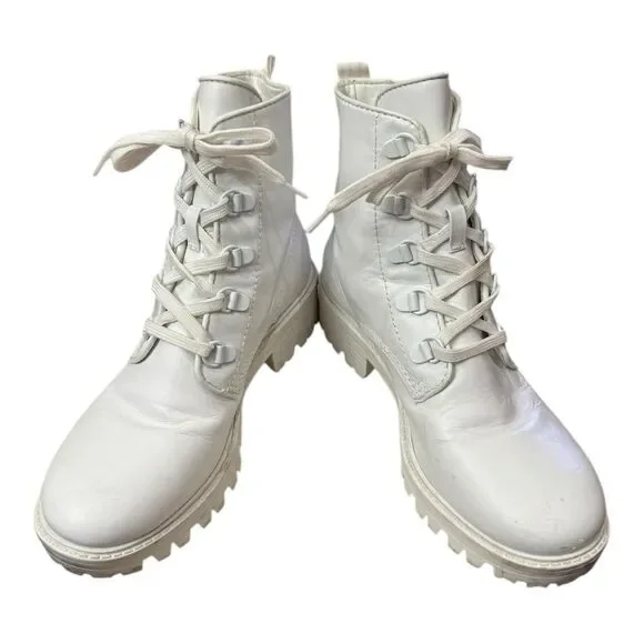 Kendall + Kylie Women's Epic White Leather Chunky Heel Combat Boots 7.5 - Picture 3 of 6